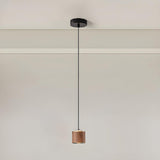 Modern Wooden Cylinder Pendant Light Adjustable Cord Image - 5