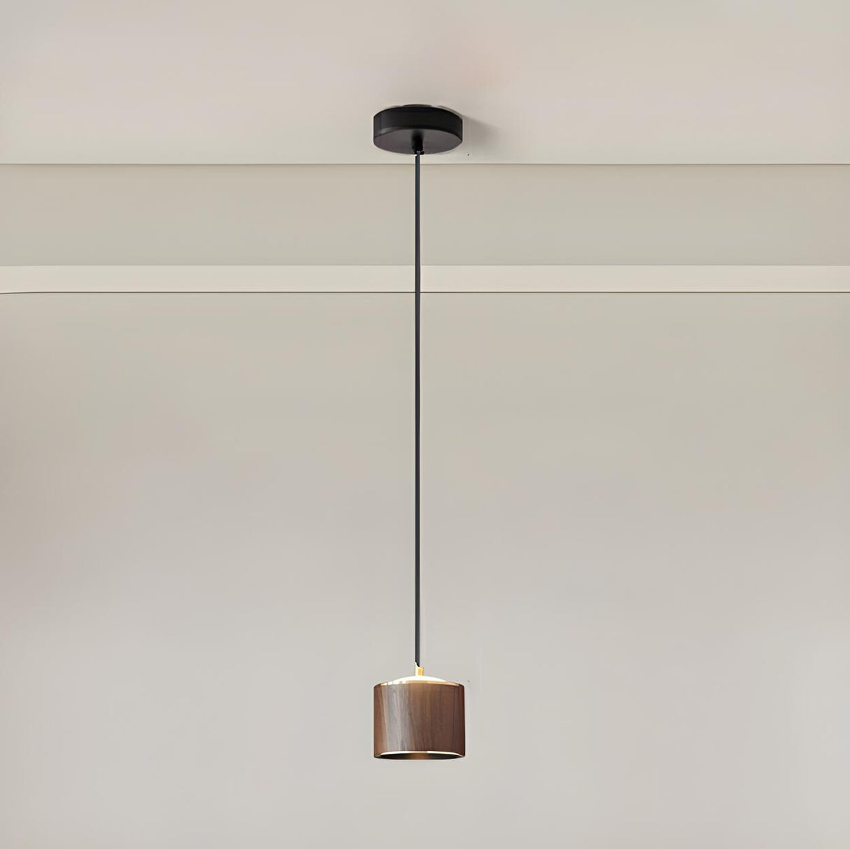 Modern Wooden Cylinder Pendant Light Adjustable Cord Image - 7