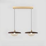 Modern Wooden Disc Angular Brass Cage Pendant Light Image - 12