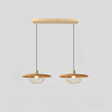 Modern Wooden Disc Angular Brass Cage Pendant Light Image - 8