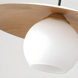 Modern Wooden Disc Globe Opal Glass UFO Pendant Light Image - 11