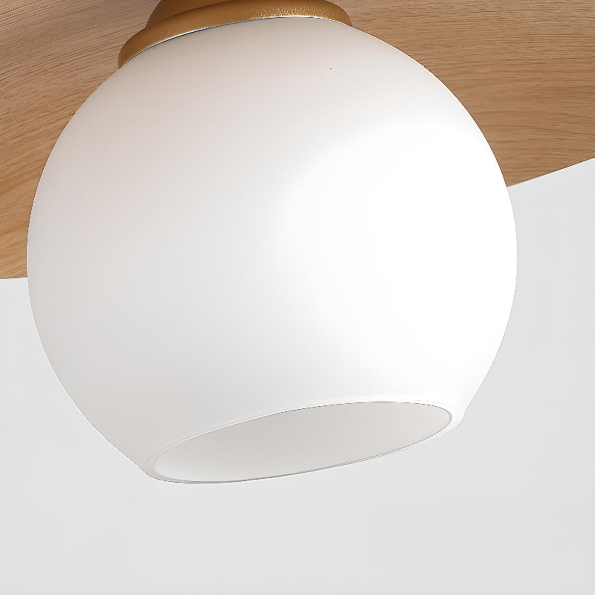 Modern Wooden Disc Globe Opal Glass UFO Pendant Light Image - 12