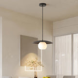 Modern Wooden Disc Globe Opal Glass UFO Pendant Light Image - 6