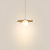 Modern Wooden Disc Globe Opal Glass UFO Pendant Light Image - 8