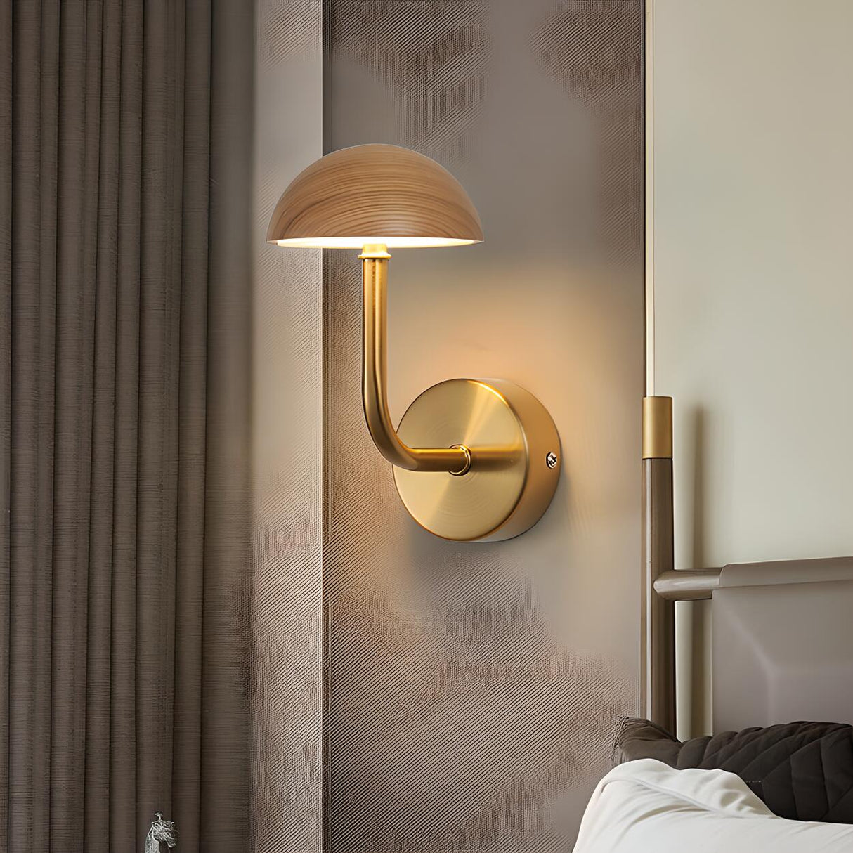 Modern Wooden Dome Metal LED Wall Sconce Light Image - 6