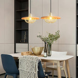 Modern Wooden Dome Wire Cage Dining Room Pendant Light Image - 1