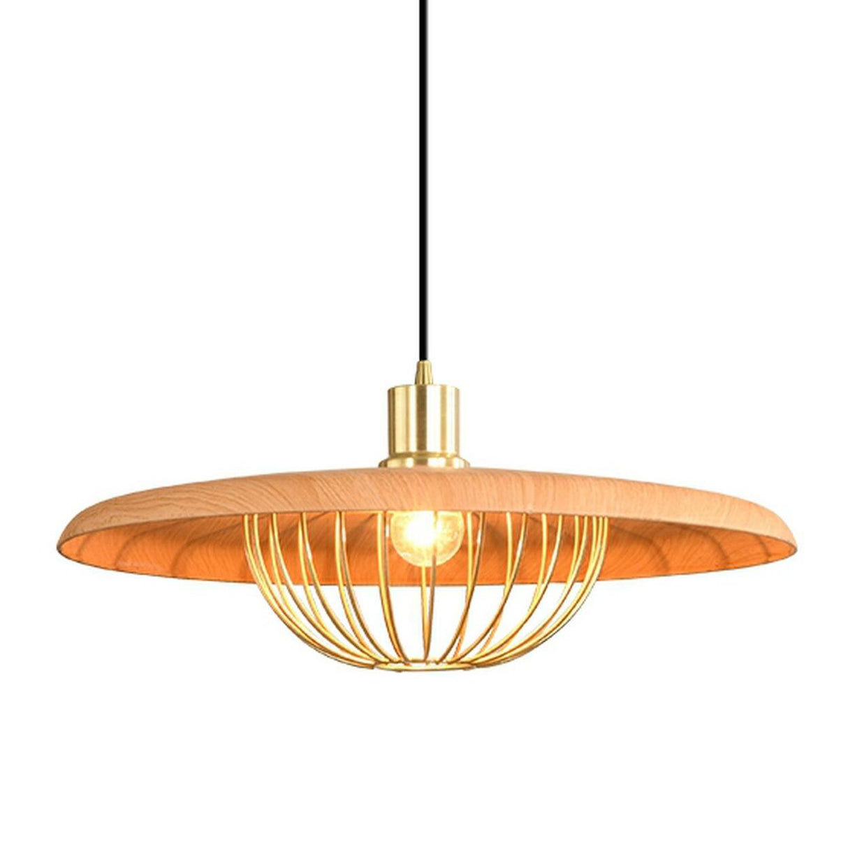 Modern Wooden Dome Wire Cage Dining Room Pendant Light Image - 15