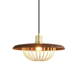 Modern Wooden Dome Wire Cage Dining Room Pendant Light Image - 2