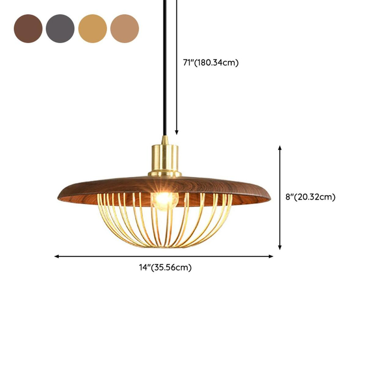 Modern Wooden Dome Wire Cage Dining Room Pendant Light 