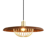 Modern Wooden Dome Wire Cage Dining Room Pendant Light Image - 4