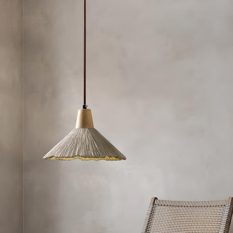 Modern Wooden Grey Cone Adjustable Pendant Light Image - 1