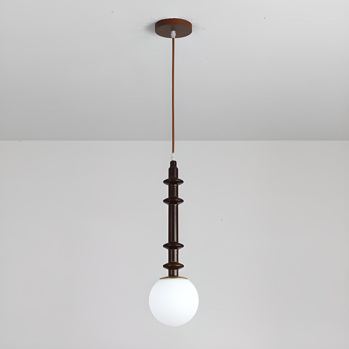 Modern Wooden Medium White Glass Ball Pendant Light Image - 2