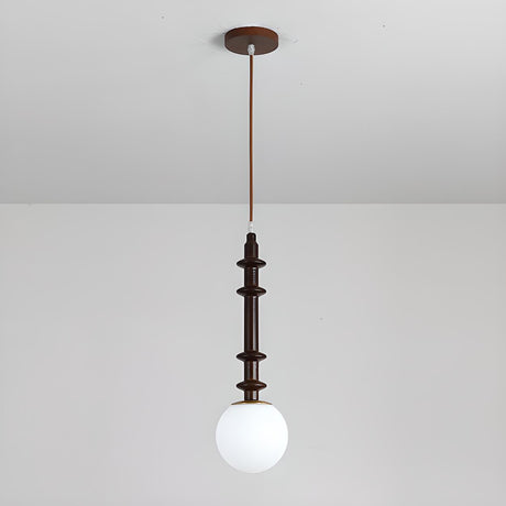 Modern Wooden Medium White Glass Ball Pendant Light Image - 2