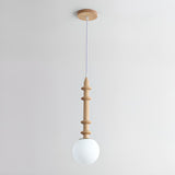 Modern Wooden Medium White Glass Ball Pendant Light Image - 3