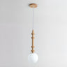 Modern Wooden Medium White Glass Ball Pendant Light Image - 3