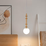 Modern Wooden Medium White Glass Ball Pendant Light Image - 4