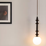 Modern Wooden Medium White Glass Ball Pendant Light Image - 6