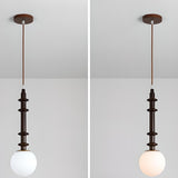 Modern Wooden Medium White Glass Ball Pendant Light Image - 7