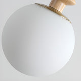 Modern Wooden Medium White Glass Ball Pendant Light Image - 8