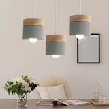 Modern Wooden Minimalist Cylinder Gray Pendant Light Image - 1