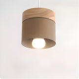 Modern Wooden Minimalist Cylinder Gray Pendant Light Image - 10