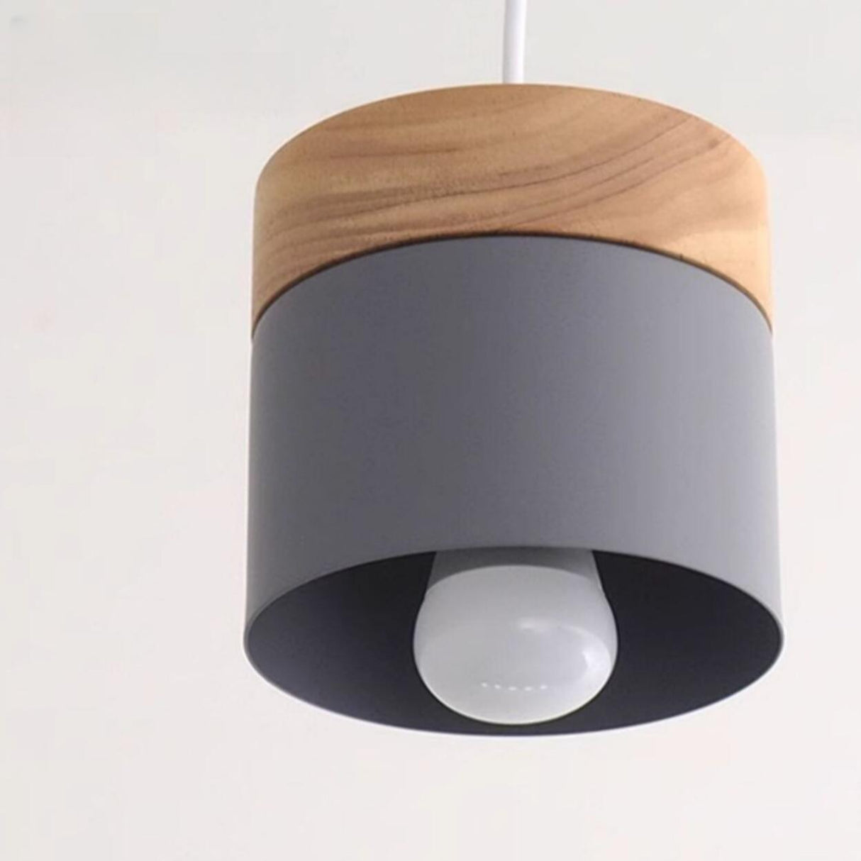 Modern Wooden Minimalist Cylinder Gray Pendant Light Image - 11