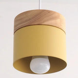 Modern Wooden Minimalist Cylinder Gray Pendant Light Image - 13