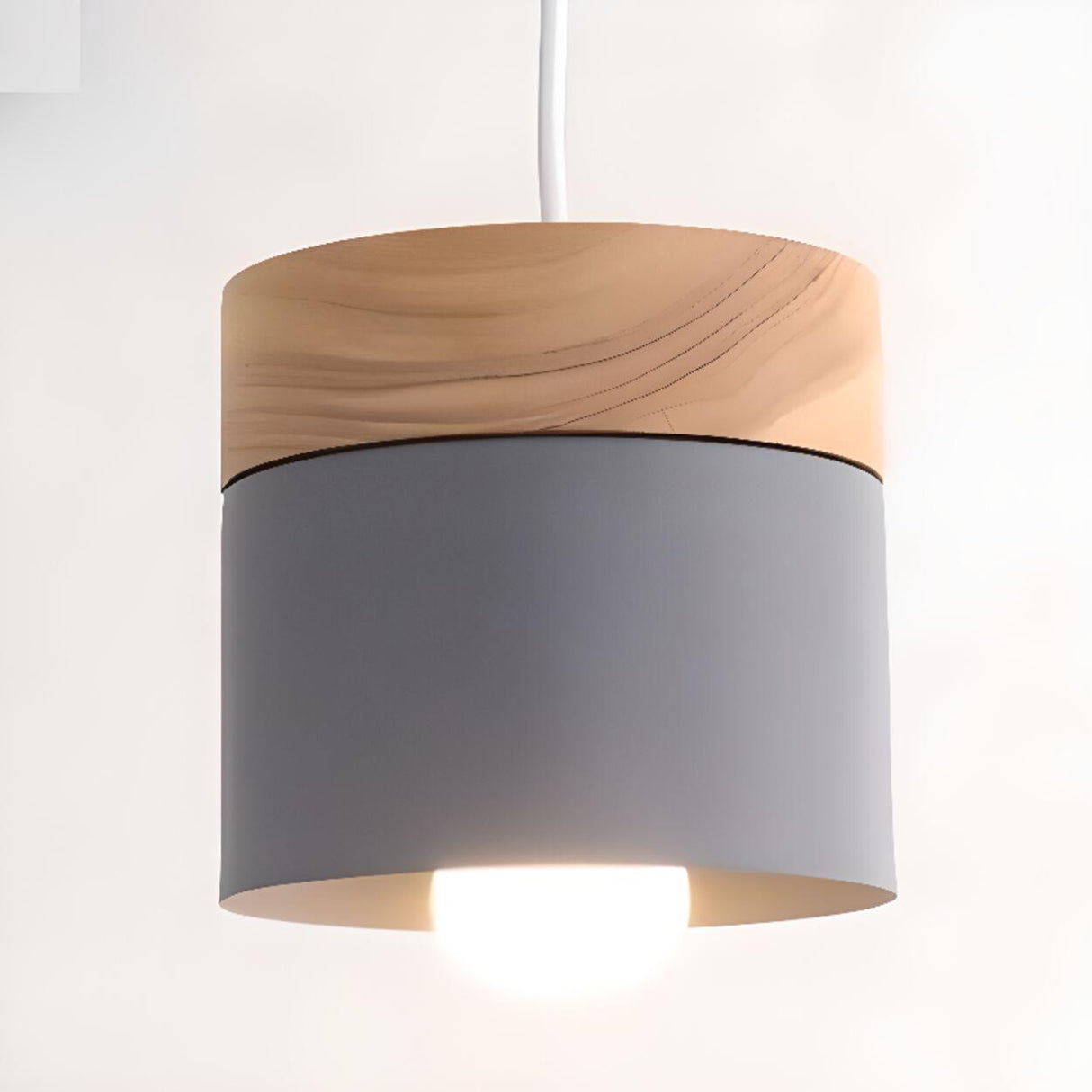 Modern Wooden Minimalist Cylinder Gray Pendant Light Image - 14