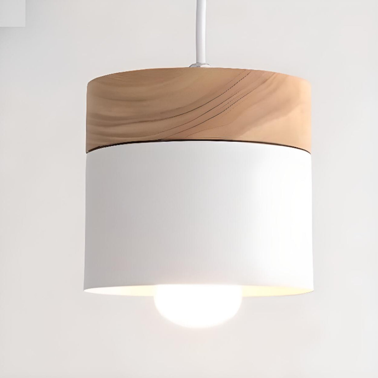 Modern Wooden Minimalist Cylinder Gray Pendant Light Image - 15