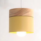 Modern Wooden Minimalist Cylinder Gray Pendant Light Image - 16