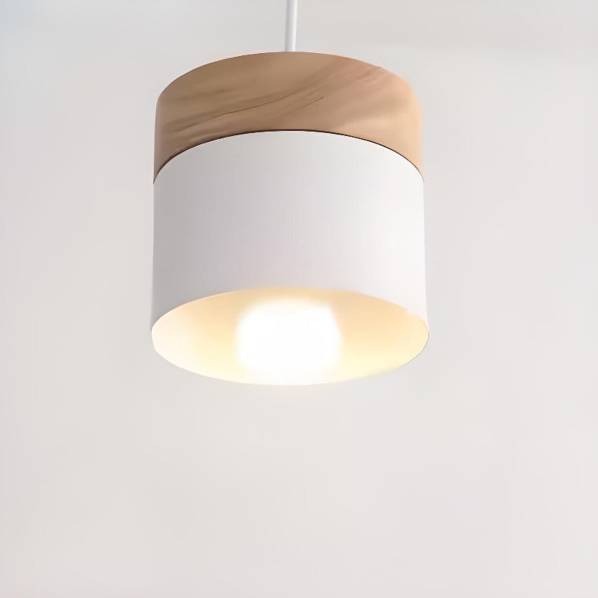 Modern Wooden Minimalist Cylinder Gray Pendant Light Image - 3