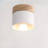 Modern Wooden Minimalist Cylinder Gray Pendant Light Image - 3