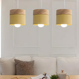 Modern Wooden Minimalist Cylinder Gray Pendant Light Image - 4