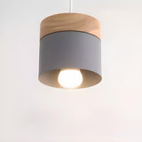 Modern Wooden Minimalist Cylinder Gray Pendant Light Image - 5