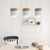 Modern Wooden Minimalist Cylinder Gray Pendant Light Image - 6