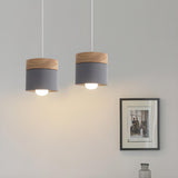 Modern Wooden Minimalist Cylinder Gray Pendant Light Image - 7