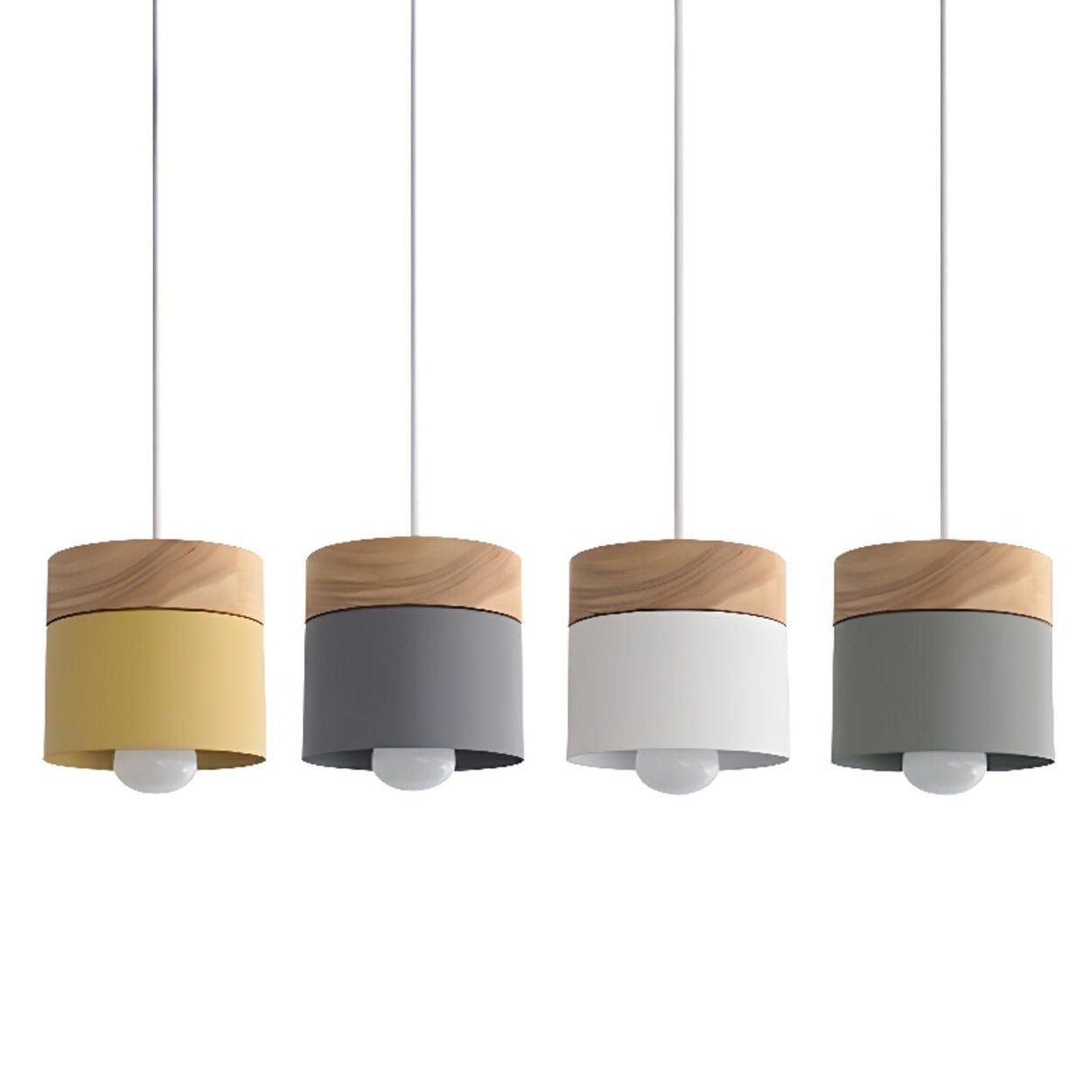 Modern Wooden Minimalist Cylinder Gray Pendant Light Image - 9