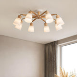 Modern Wooden Semi-Flush Mount Ceiling Light 8 Lights Image - 1