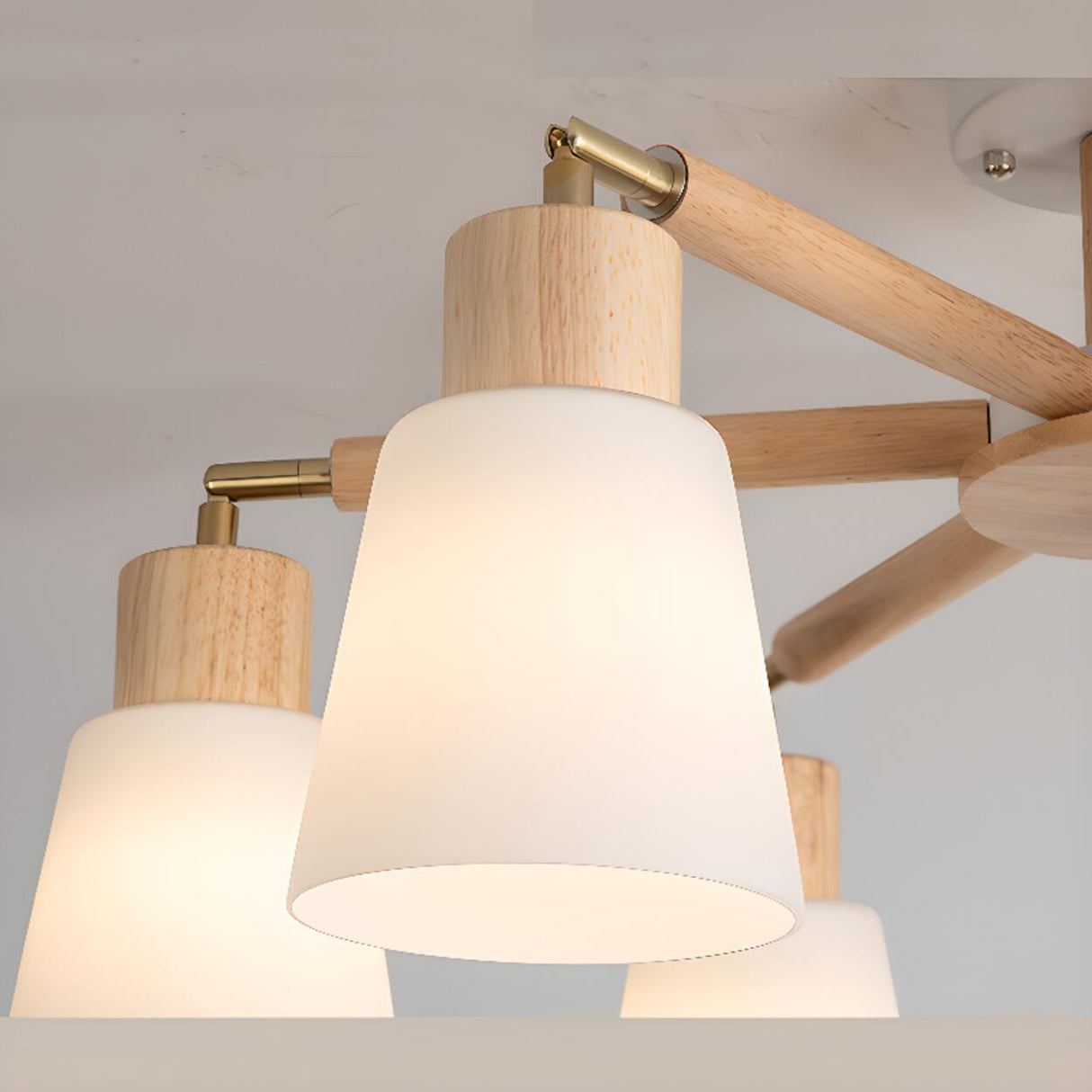 Modern Wooden Semi-Flush Mount Ceiling Light 8 Lights Image - 12