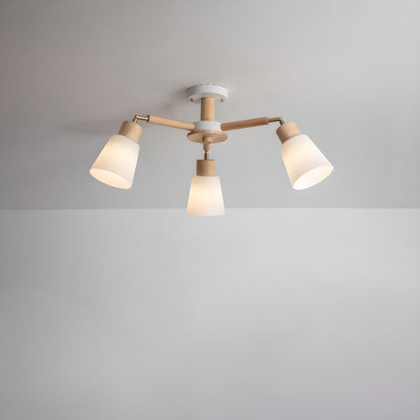 Modern Wooden Semi-Flush Mount Ceiling Light 8 Lights Image - 2