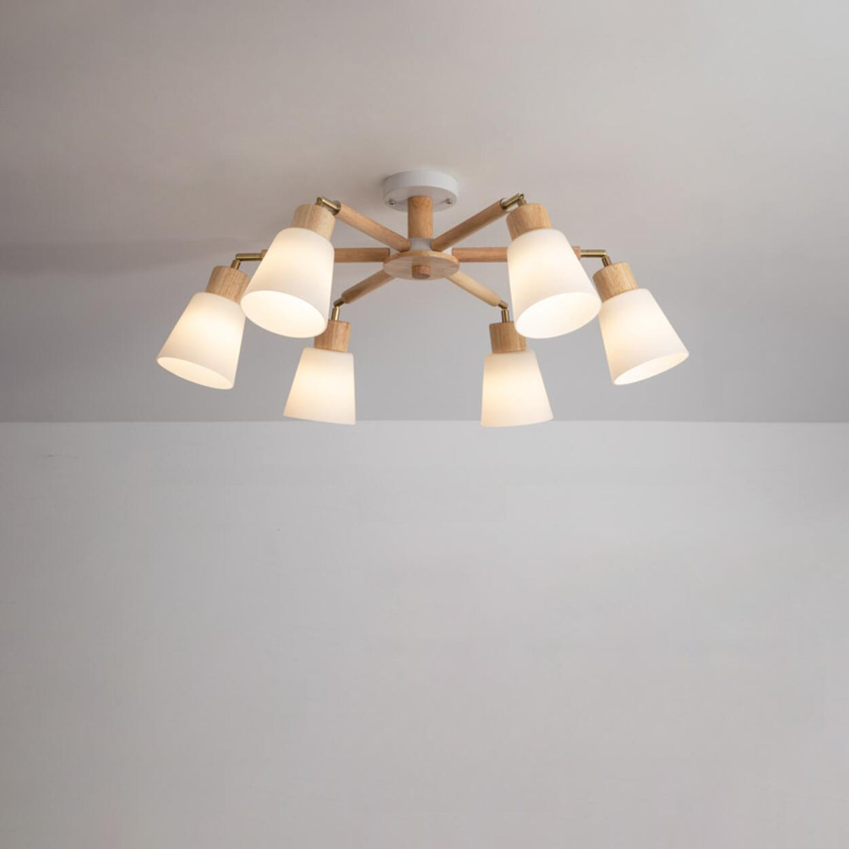 Modern Wooden Semi-Flush Mount Ceiling Light 8 Lights Image - 3