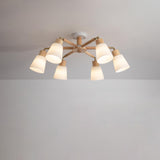 Modern Wooden Semi-Flush Mount Ceiling Light 8 Lights Image - 3