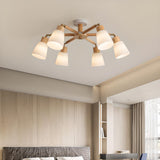 Modern Wooden Semi-Flush Mount Ceiling Light 8 Lights Image - 4