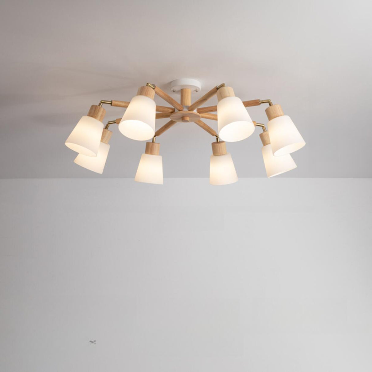 Modern Wooden Semi-Flush Mount Ceiling Light 8 Lights Image - 5