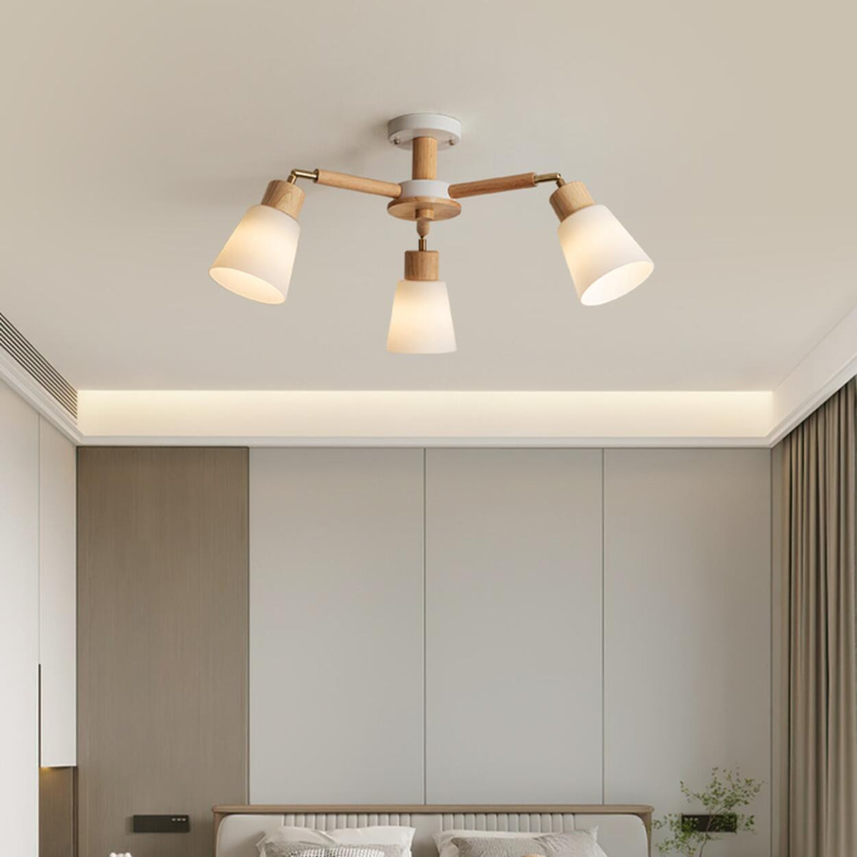 Modern Wooden Semi-Flush Mount Ceiling Light 8 Lights Image - 6