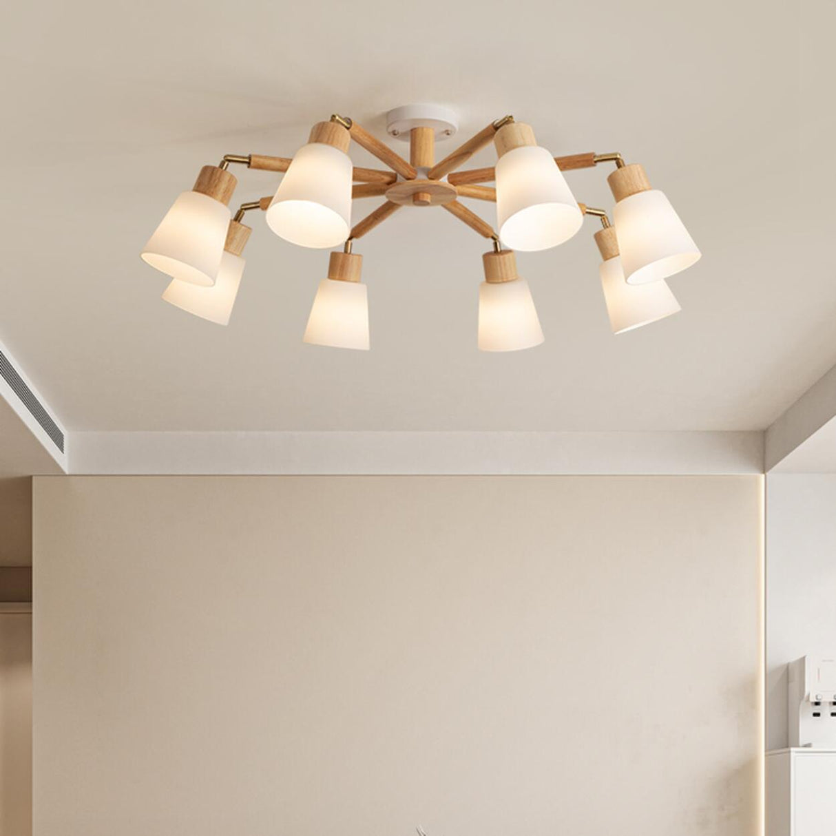 Modern Wooden Semi-Flush Mount Ceiling Light 8 Lights Image - 7