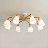 Modern Wooden Semi-Flush Mount Ceiling Light 8 Lights Image - 8