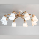 Modern Wooden Semi-Flush Mount Ceiling Light 8 Lights Image - 9