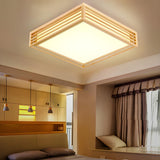 Modern Wooden Square LED Flush Mount Ceiling Light Image - 1