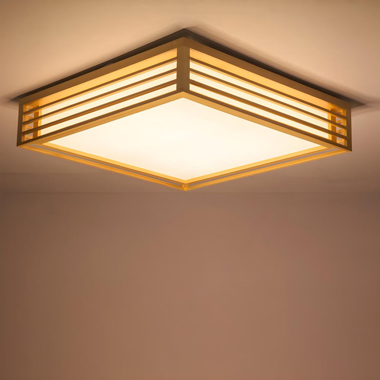 Modern Wooden Square LED Flush Mount Ceiling Light Image - 3